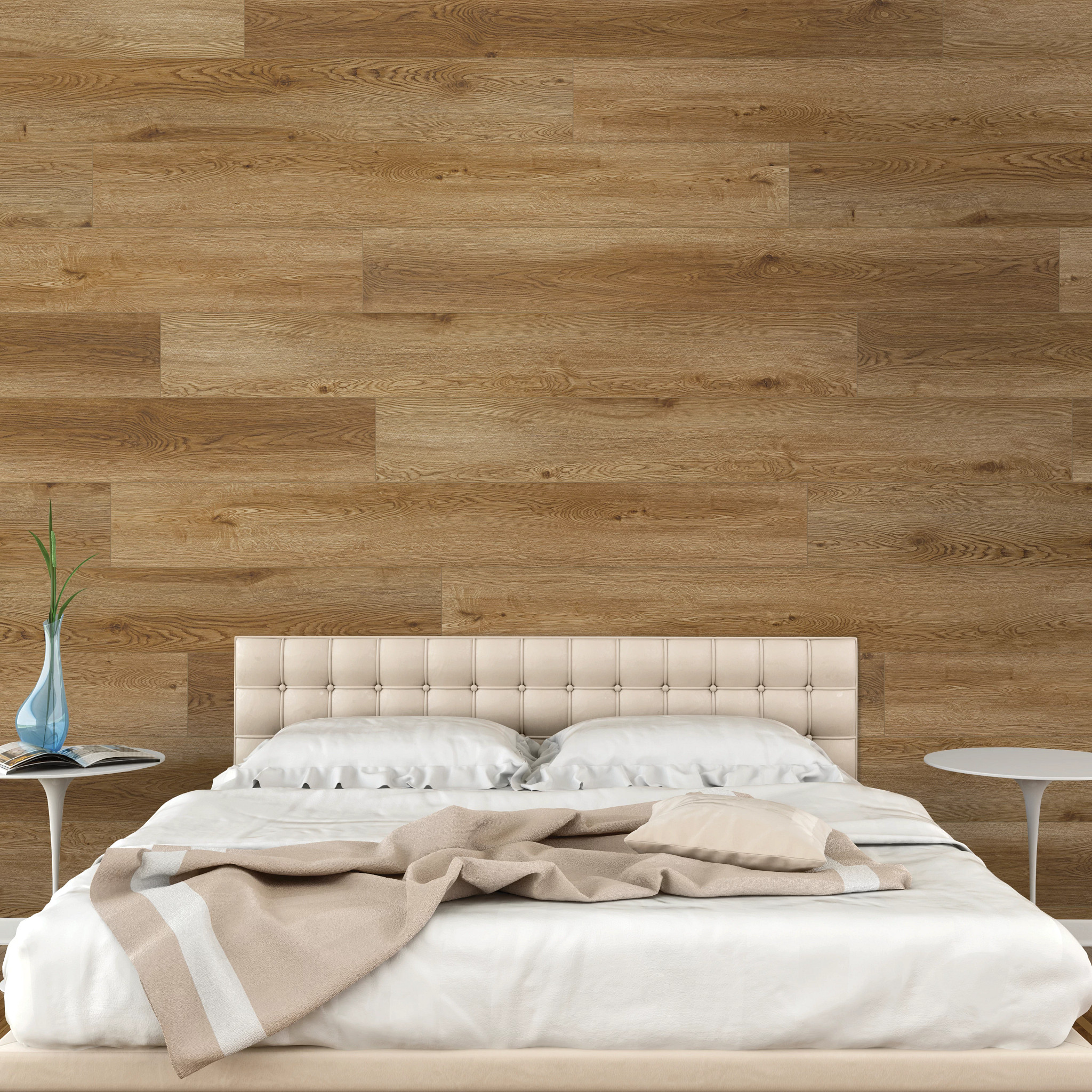 bedroom bedroom with vinyl plank on wall